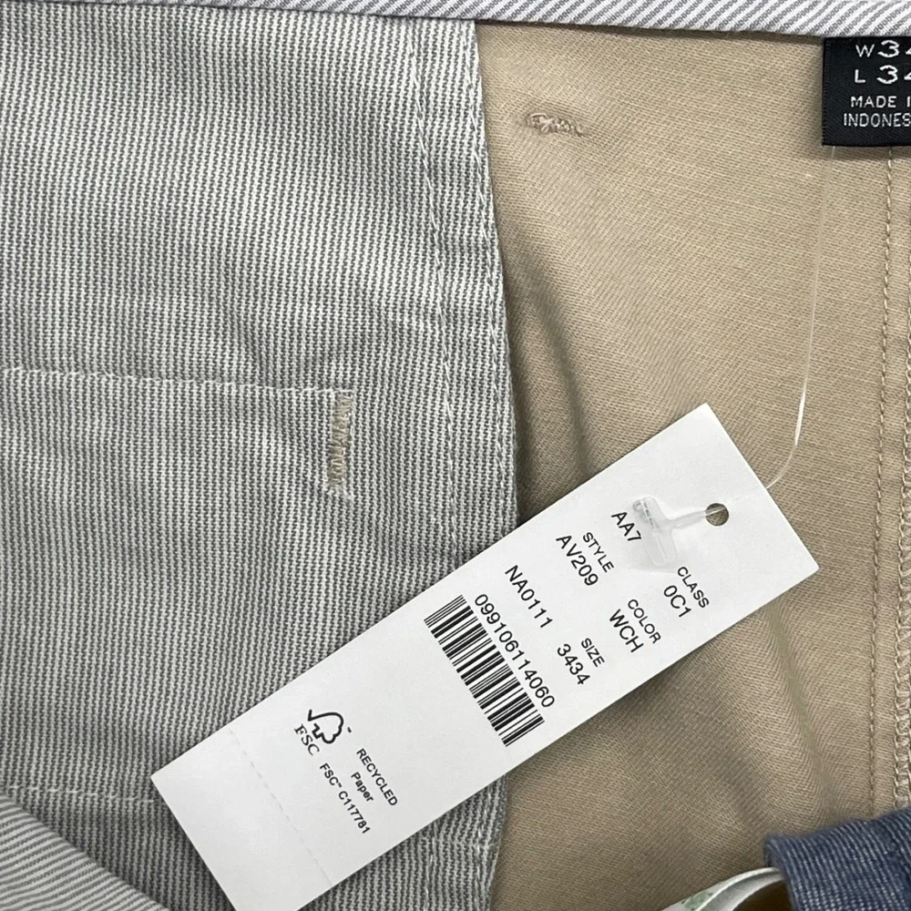 J.Crew 484 Pants Mens 34x34 Slim-Fit Athletic Chino Khaki Tan NEW